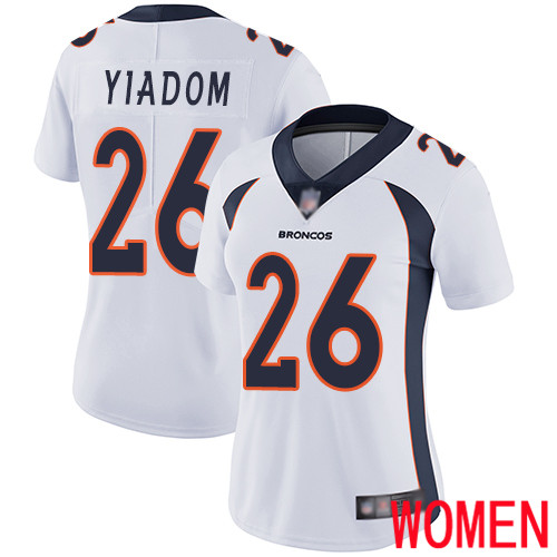 Women Denver Broncos #26 Isaac Yiadom White Vapor Untouchable Limited Player Football NFL Jersey
